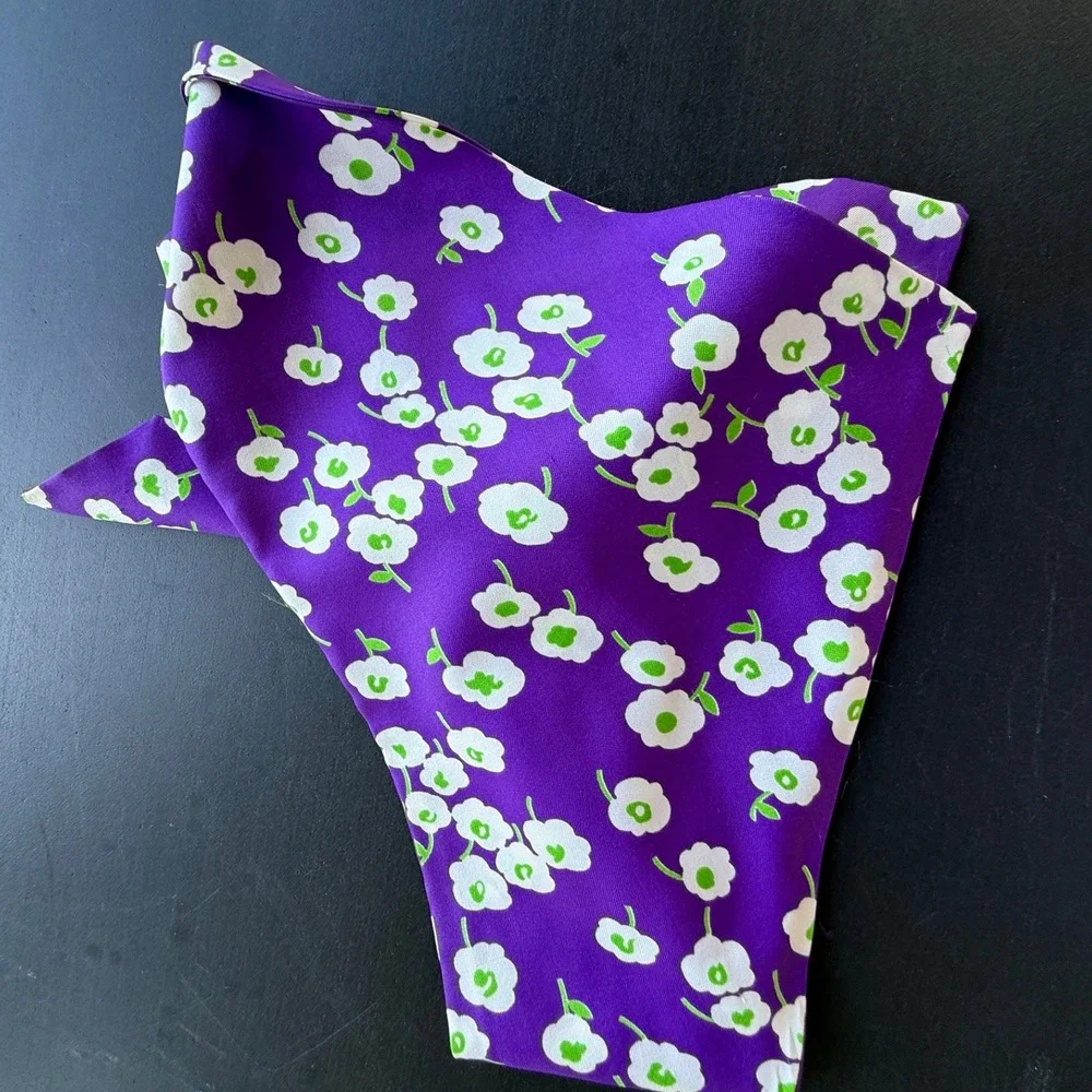 Vintage Purple Floral Headscarf Bandana Hair Accessory Retro 1960s Style